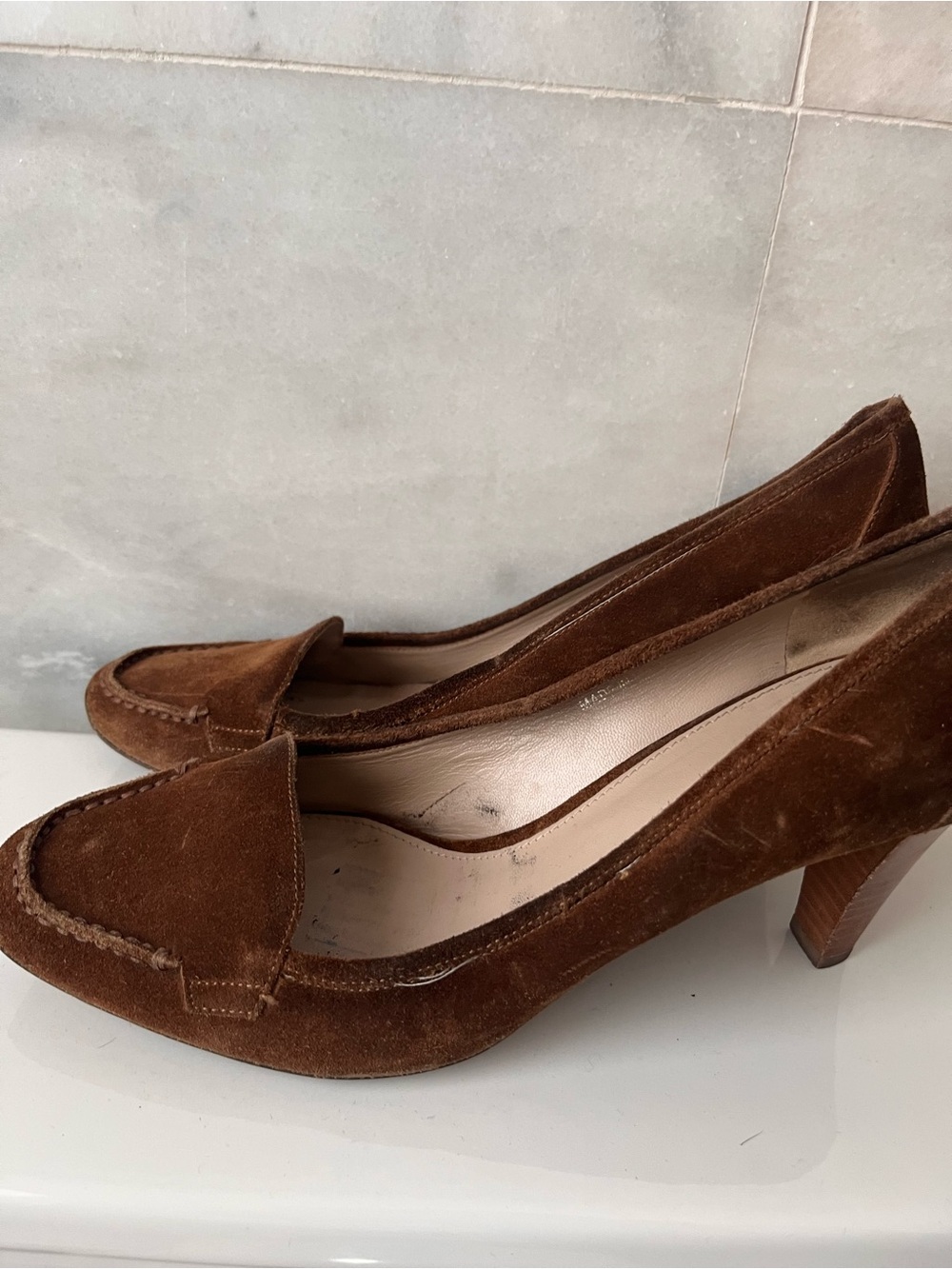 Hugo Boss Brown Suede Mid-Heel Loafers